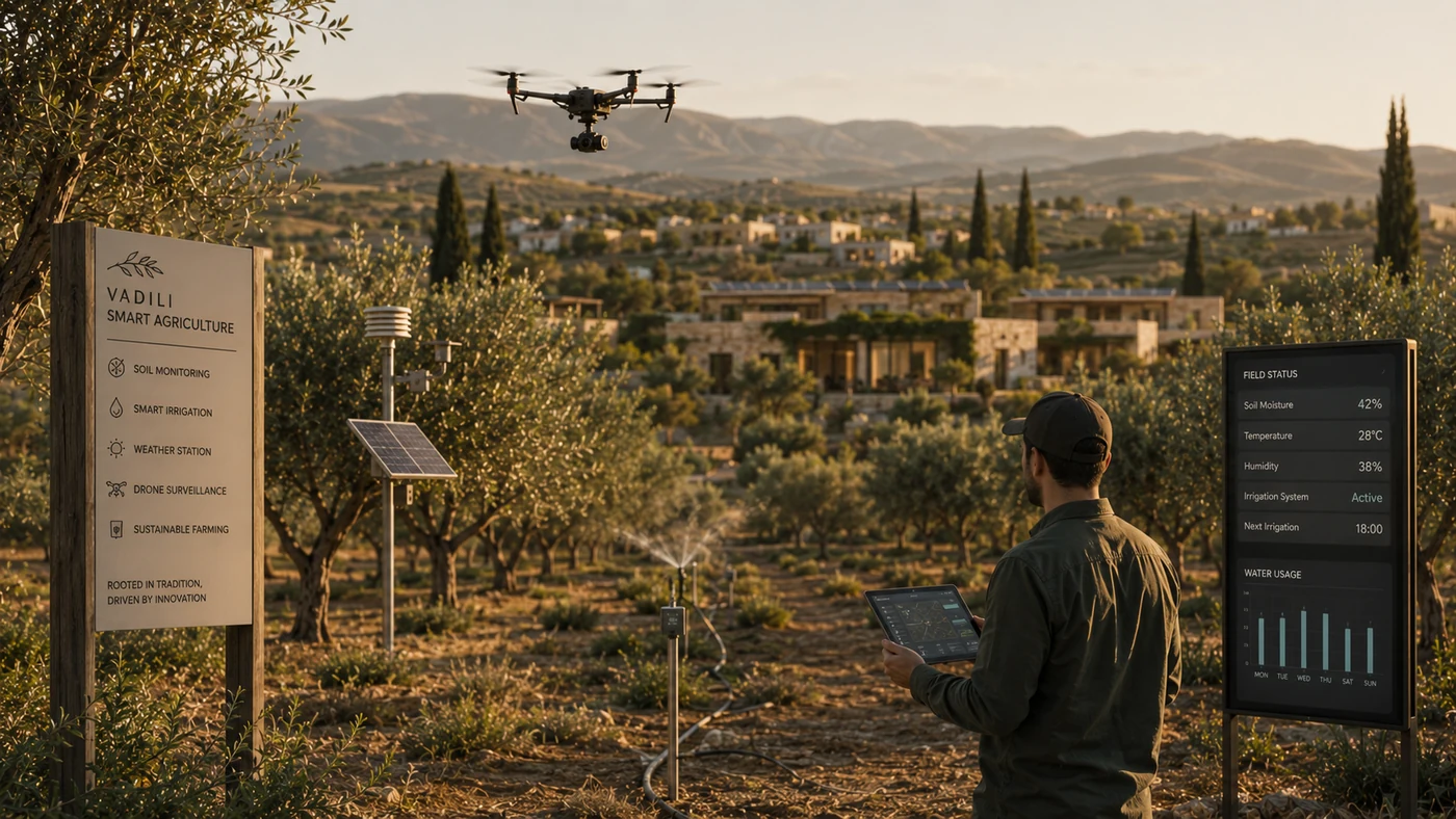 Olive groves with smart irrigation and climate-aware farming systems